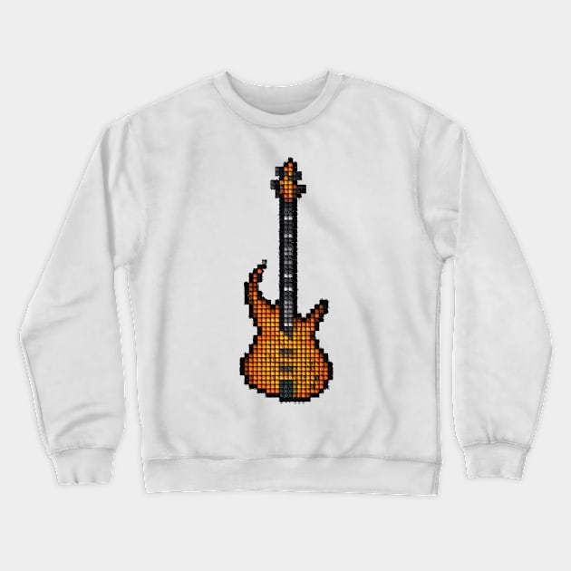 Tiled Pixel Burning Fire Bass Guitar Upright Crewneck Sweatshirt by gkillerb